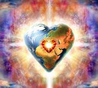 Heart shaped earth and divine burst of light